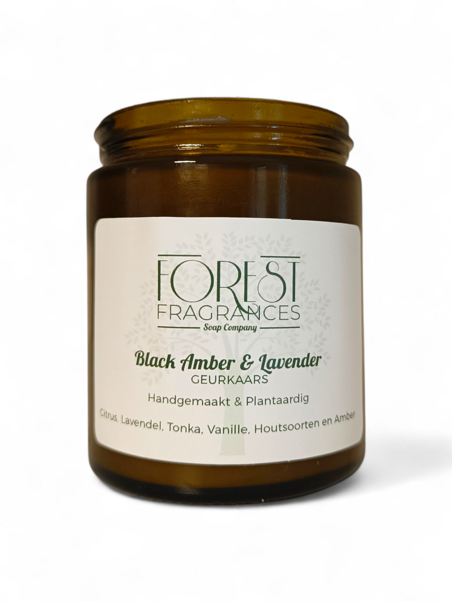 geurkaars lavendel en amber - Forest Fragrances geurkaars met de geur van lavendel en amber. In amberkleurig glas met zwart deksel. geurkaars lavendel en amber - Forest Fragrances geurkaars met de geur van lavendel en amber. In amberkleurig glas met zwart deksel.